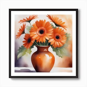 Orange Flowers In A Vase Art Print