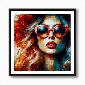 Woman With Red Sunglasses Pixel Art Art Print