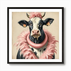 Cow With Pink Feathers 4 Art Print