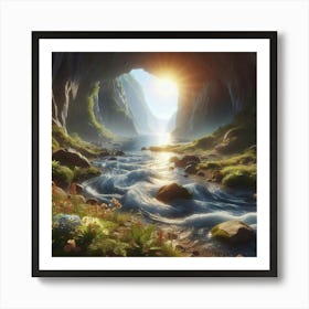 Breathtaking Mountain Stream: A Cascading Jewel in Nature's Crown. Art Print