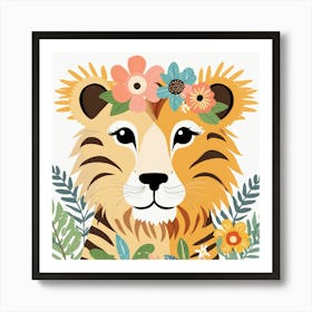 Floral Cute Baby Lion Nursery Illustration (10) Art Print