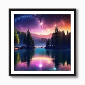 Starry Sky Over Lake 3 Art Print