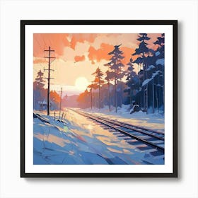 Train Tracks In Winter Art Print