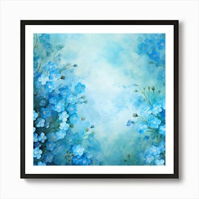 Watercolor Background With Blue Flowers Art Print