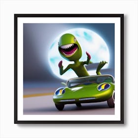 Dinosaur In A Car Art Print