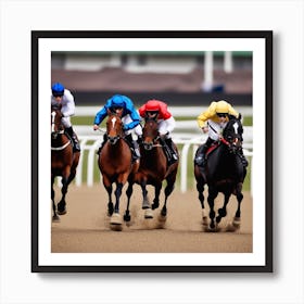 Jockeys Racing At The Racecourse Art Print