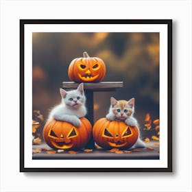 Cute Kittens In Pumpkins Art Print