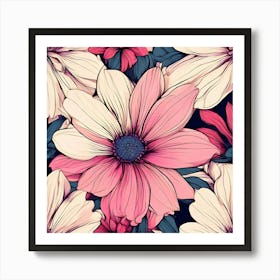 Pink Flowers Wallpaper 1 Art Print