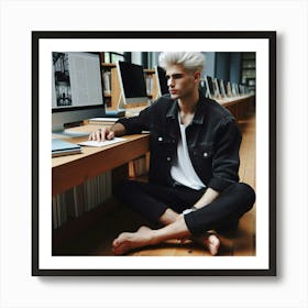 Young Man In A Library Art Print