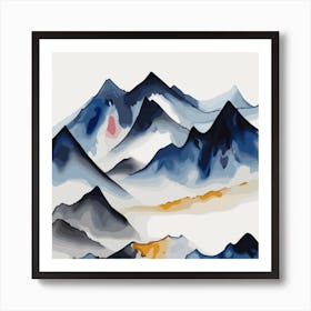 Mountains In Blue And Yellow Art Print