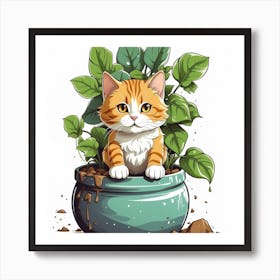 Cat In A Pot Art Print