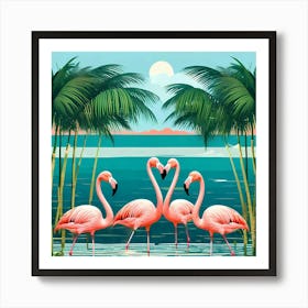 Pink Flamingos Love Poster Art Print