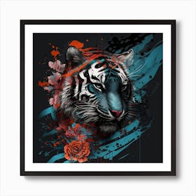 Tiger With Flowers Art Print
