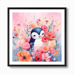 Penguin Spring Floral Love Art Print