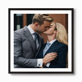 Business Couple Kissing Art Print