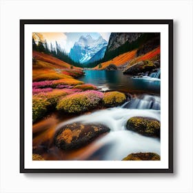 Waterfalls In The Mountains 4 Art Print