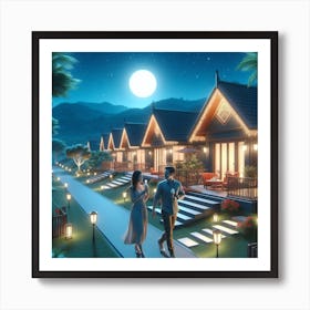 Couple Walking In The Night Art Print