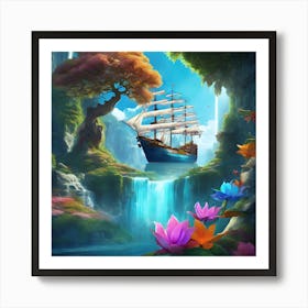 Ship In A Waterfall Art Print