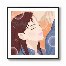 Kissing Couple Art Print