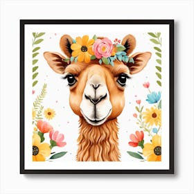 Floral Baby Camel Nursery Illustration (7) Art Print