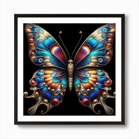A Stunning and Colorful Digital Painting of a Jeweled Butterfly with Intricate Details and Vibrant Colors, Captivating the Eye with its Lifelike Beauty and Artistic Brilliance Art Print