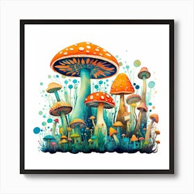 Mushrooms In The Grass Art Print