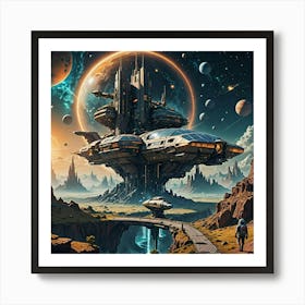 Spaceship In Space Art Print