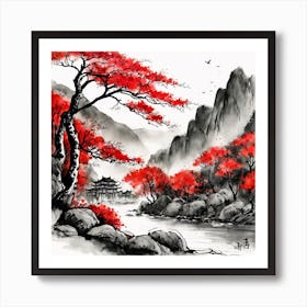 Chinese Landscape Mountains Ink Painting (9) 3 Art Print
