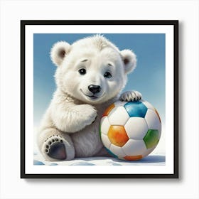 Polar Bear With Soccer Ball Art Print