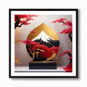 Japanese Mountain Textured Monohromatic Art Print
