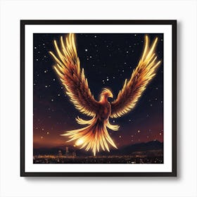 Phoenix.Flying lights in a dark night sky with the appearance of the phoenix Affiche