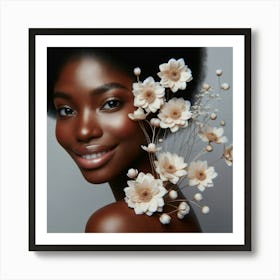 Beautiful African Woman With Flowers Art Print