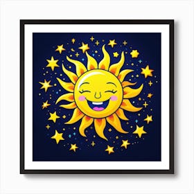 Lovely smiling sun on a blue gradient background 27 Art Print