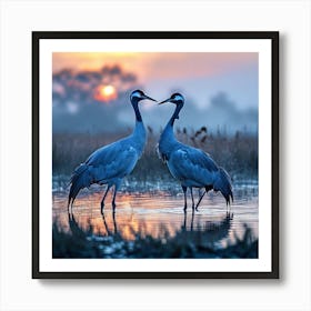 Cranes At Sunset art print Art Print