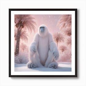 Digital Oil, Ape Wearing A Winter Coat, Whimsical And Imaginative, Soft Snowfall, Pastel Pinks, Blue (2) Art Print