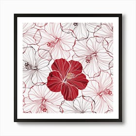 Red Hibiscus Flowers Art 1 Art Print