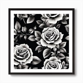 Black And White Roses 3 Art Print