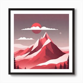 Misty mountains background in red tone 52 Art Print