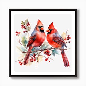 Cardinals On A Branch 1 Art Print