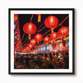 Chinese Lanterns At Night Art Print