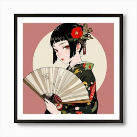 Japanese woman with fan 1 Art Print