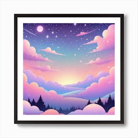 Sky With Twinkling Stars In Pastel Colors Square Composition 146 Art Print