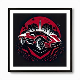 Car Red Artwork Of Graphic Design Flat (303) Art Print
