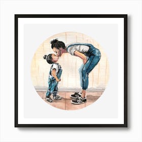 Mother And Daughter Kissing Art Print