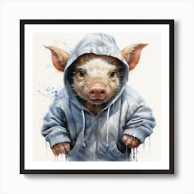 Watercolour Cartoon Warthog In A Hoodie 2 Art Print