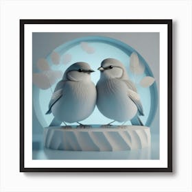 Firefly A Modern Illustration Of 2 Beautiful Sparrows Together In Neutral Colors Of Taupe, Gray, Tan (79) Art Print