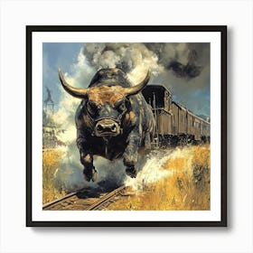 Bull On A Train Art Print