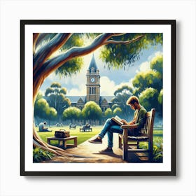 Studious Serenity Wall Print Art A Peaceful And Inspiring Depiction Of Dedicated Study, Perfect For Enhancing The Academic Atmosphere In Any University Space Art Print