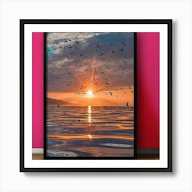 Seagulls At Sunset Art Print