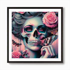 Woman with Skull on Face 2 Art Print